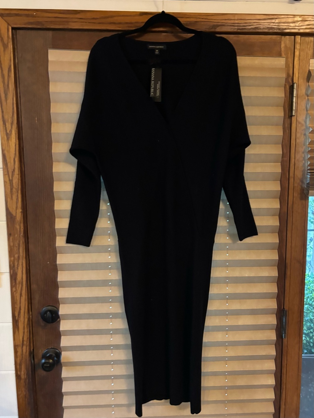 Banana Republic Black Knit Wrap Midi Dress